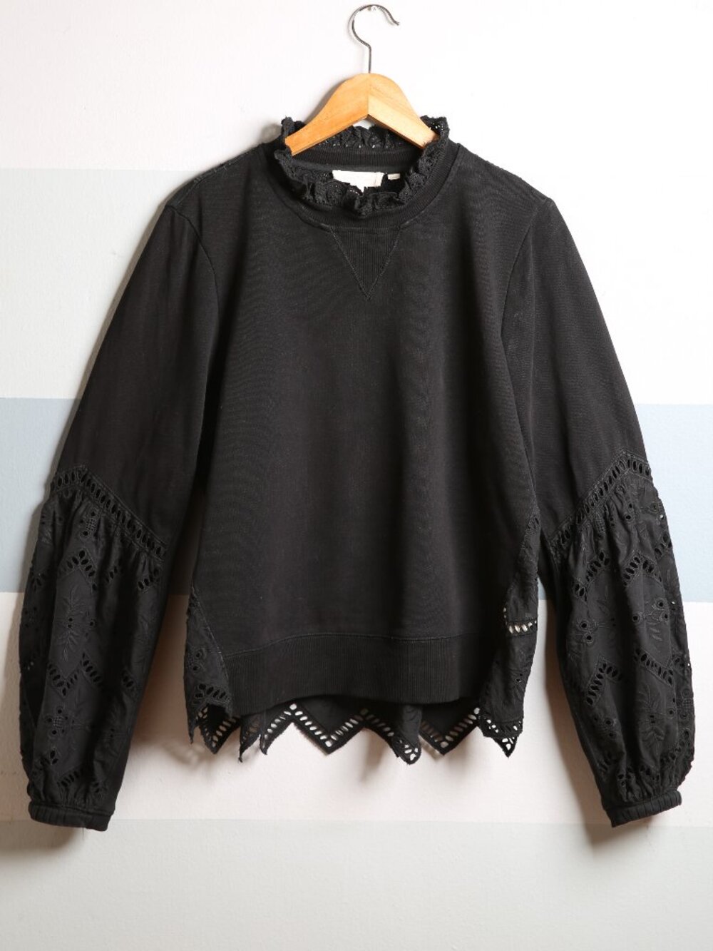 FOREVER THAT GIRL for ANTHROPOLOGIE Eyelet French Terry Sweatshirt